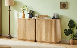 English Elm 31.5'' Buffet Cabinet Sideboard with Curved Wave Front, Compact Storage Console for Entryway & Living Areas Oak W1820P352262