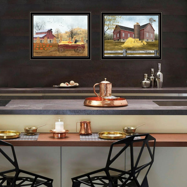 English Elm Trendy Decor 4u Autumn Farm Two Piece Black Framed Canvas Art Set for Rustic Walls B067P254084