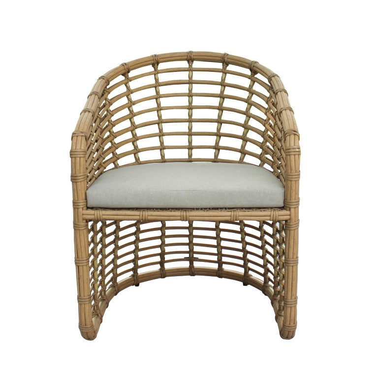 VIG Furniture Mina Outdoor Bamboo Wicker Dining Set With Tempered Glass Table & 6 Beige Water-Resistant Cushions - Durable, Modern Alfresco Entertaining VGAT-RADS-261-SET
