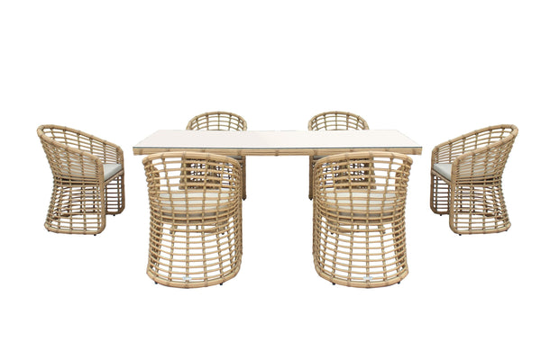 VIG Furniture Renava Mina - Outdoor Bamboo Wicker Dining Set VGAT-RADS-261-SET