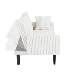 English Elm Minimalist Corduroy Sofa with Adjustable 3-Angle Recline, Dual Cup Holders, Solid Wood Frame White W1658P251978