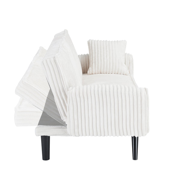 English Elm Minimalist Corduroy Sofa with Adjustable 3-Angle Recline, Dual Cup Holders, Solid Wood Frame White W1658P251978