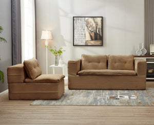English Elm Multi Functional Sectional Sofa Bed Plush Corduroy Convertible 80" King Sleeper with Chaise, Deep Fluff Camel W3219P339468