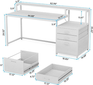 English Elm Sturdy Two-tier Computer Desk with File Cabinet and Monitor Riser for Home Office T3971P450718