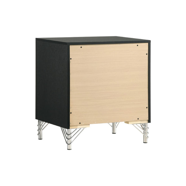 English Elm 2 Drawer Modern Nightstand Black Lacquer Finish Chrome Pulls Bedroom Storage B016P460550