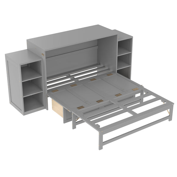 English Elm Full Size Murphy Bed With Stylish Light Gray Finish, Spacious Storage Drawers & Shelves For Versatile Spaces W1580S00252