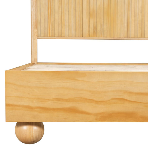 English Elm Natural Solid Wood King Bed Reeded Headboard Scandinavian Minimalist Bedroom Frame N758K631920N