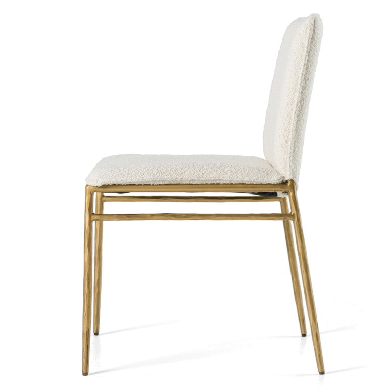 VIG Furniture Atlanta Modern Fabric Chair With Brass-Plated Legs, Padded Support, 380Lb Capacity, Stylish Comfort Off-White Dining Chair VGMY-3739-WHT
