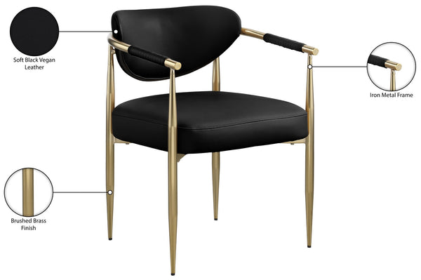 Meridian Furniture Virella Contemporary Vegan Leather Dining Chair with Tapered Iron Frame for Modern Rooms Black 817 817Black-C