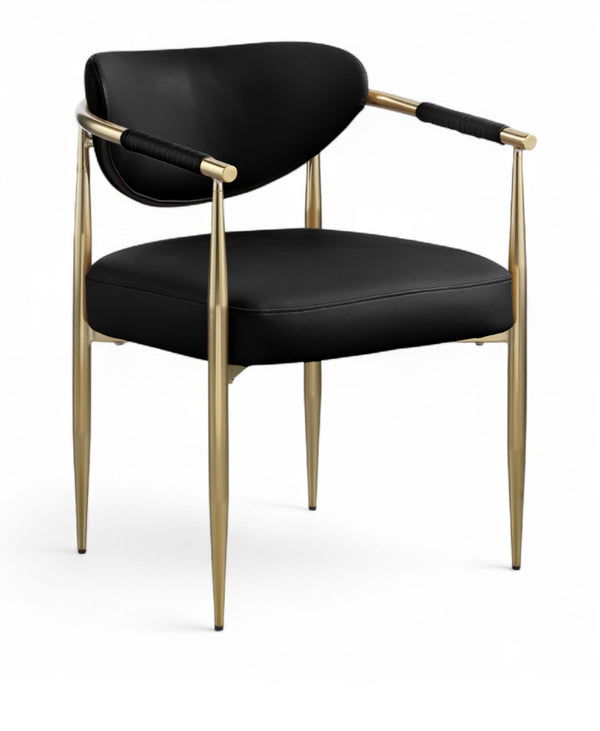 Meridian Furniture Virella Contemporary Vegan Leather Dining Chair with Tapered Iron Frame for Modern Rooms Black 817 817Black-C