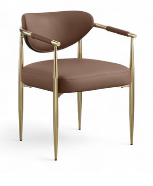 Meridian Furniture Virella Contemporary Vegan Leather Dining Chair with Tapered Iron Frame for Modern Rooms Brown 817 817Brown-C