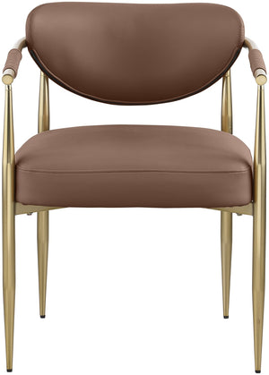 Meridian Furniture Virella Contemporary Vegan Leather Dining Chair with Tapered Iron Frame for Modern Rooms Brown 817 817Brown-C