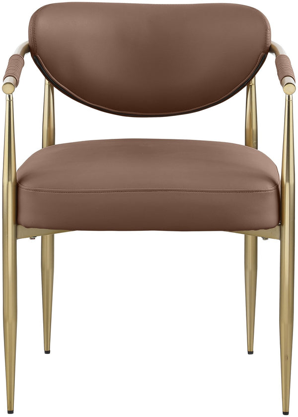 Meridian Furniture Virella Contemporary Vegan Leather Dining Chair with Tapered Iron Frame for Modern Rooms Brown 817 817Brown-C