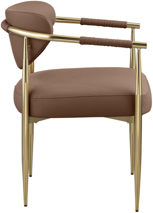 Meridian Furniture Virella Contemporary Vegan Leather Dining Chair with Tapered Iron Frame for Modern Rooms Brown 817 817Brown-C