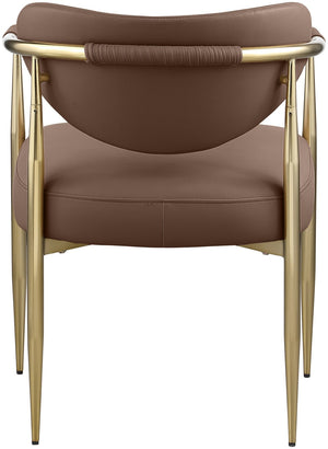 Meridian Furniture Virella Contemporary Vegan Leather Dining Chair with Tapered Iron Frame for Modern Rooms Brown 817 817Brown-C