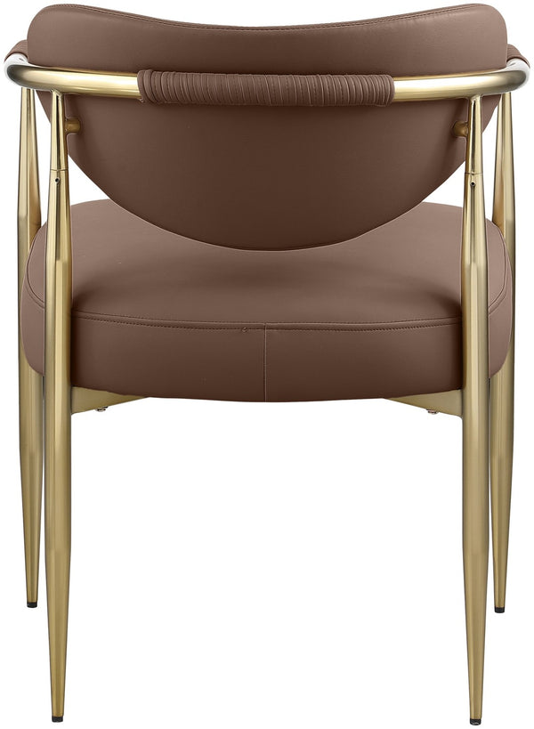 Meridian Furniture Virella Contemporary Vegan Leather Dining Chair with Tapered Iron Frame for Modern Rooms Brown 817 817Brown-C