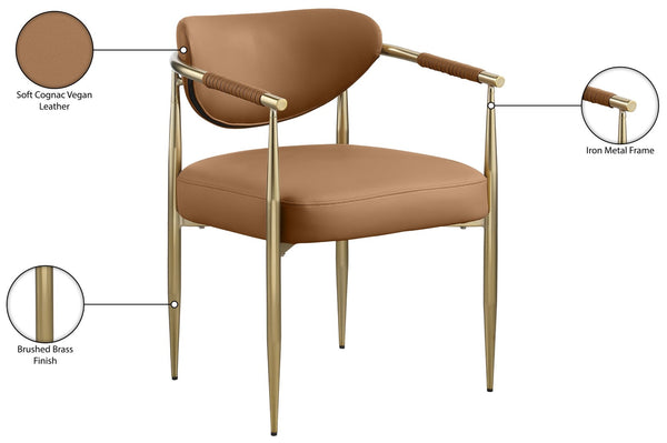 Meridian Furniture Virella Contemporary Vegan Leather Dining Chair with Tapered Iron Frame for Modern Rooms Cognac 817 817Cognac-C