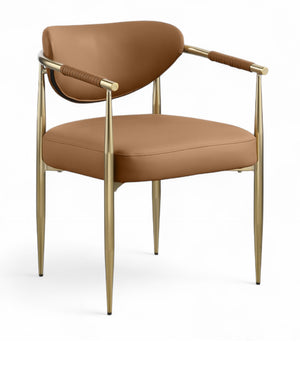 Meridian Furniture Virella Contemporary Vegan Leather Dining Chair with Tapered Iron Frame for Modern Rooms Cognac 817 817Cognac-C