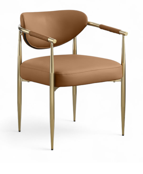 Meridian Furniture Virella Contemporary Vegan Leather Dining Chair with Tapered Iron Frame for Modern Rooms Cognac 817 817Cognac-C