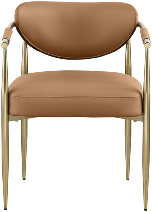 Meridian Furniture Virella Contemporary Vegan Leather Dining Chair with Tapered Iron Frame for Modern Rooms Cognac 817 817Cognac-C