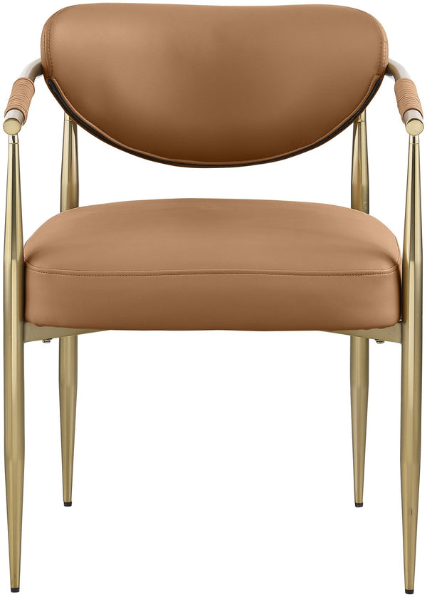 Meridian Furniture Virella Contemporary Vegan Leather Dining Chair with Tapered Iron Frame for Modern Rooms Cognac 817 817Cognac-C