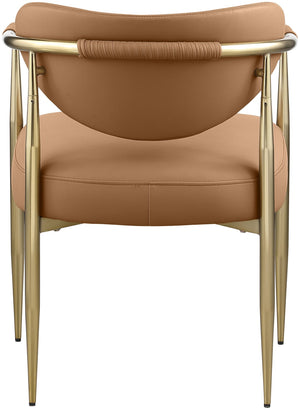 Meridian Furniture Virella Contemporary Vegan Leather Dining Chair with Tapered Iron Frame for Modern Rooms Cognac 817 817Cognac-C