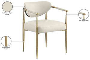 Meridian Furniture Virella Contemporary Vegan Leather Dining Chair with Tapered Iron Frame for Modern Rooms Cream 817 817Cream-C