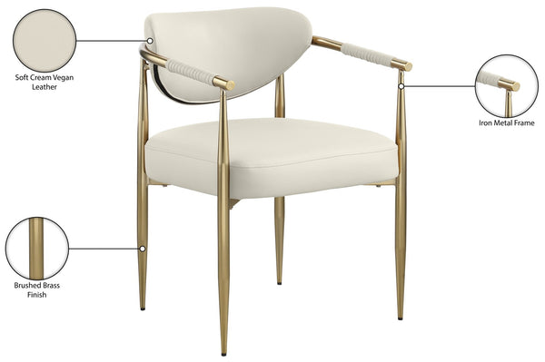 Meridian Furniture Virella Contemporary Vegan Leather Dining Chair with Tapered Iron Frame for Modern Rooms Cream 817 817Cream-C