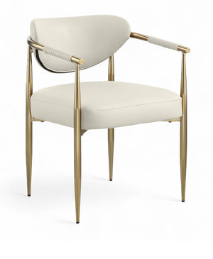 Meridian Furniture Virella Contemporary Vegan Leather Dining Chair with Tapered Iron Frame for Modern Rooms Cream 817 817Cream-C