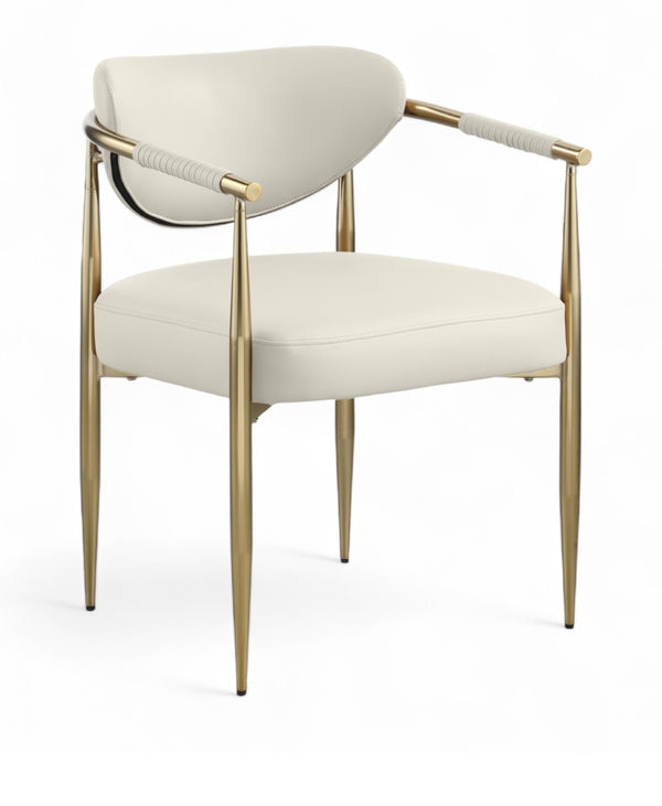Meridian Furniture Virella Contemporary Vegan Leather Dining Chair with Tapered Iron Frame for Modern Rooms Cream 817 817Cream-C