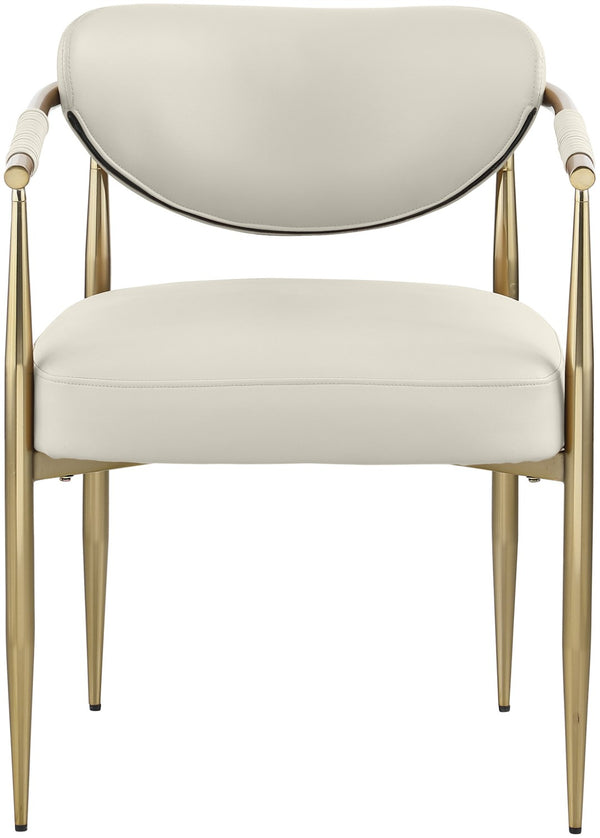 Meridian Furniture Virella Contemporary Vegan Leather Dining Chair with Tapered Iron Frame for Modern Rooms Cream 817 817Cream-C