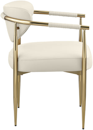 Meridian Furniture Virella Contemporary Vegan Leather Dining Chair with Tapered Iron Frame for Modern Rooms Cream 817 817Cream-C