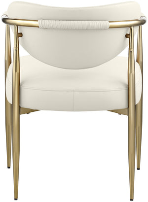 Meridian Furniture Virella Contemporary Vegan Leather Dining Chair with Tapered Iron Frame for Modern Rooms Cream 817 817Cream-C