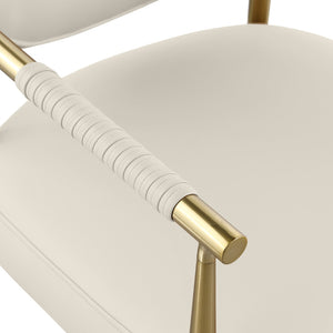 Meridian Furniture Virella Contemporary Vegan Leather Dining Chair with Tapered Iron Frame for Modern Rooms Cream 817 817Cream-C