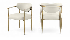 Meridian Furniture Virella Contemporary Vegan Leather Dining Chair with Tapered Iron Frame for Modern Rooms Cream 817 817Cream-C