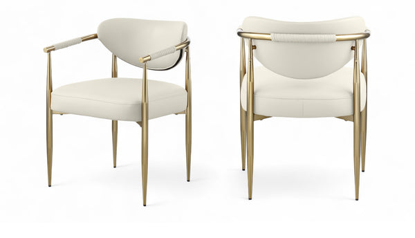 Meridian Furniture Virella Contemporary Vegan Leather Dining Chair with Tapered Iron Frame for Modern Rooms Cream 817 817Cream-C