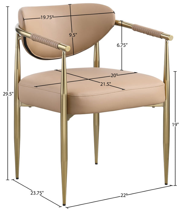 Meridian Furniture Virella Contemporary Vegan Leather Dining Chair with Tapered Iron Frame for Modern Rooms Tan 817 817Tan-C