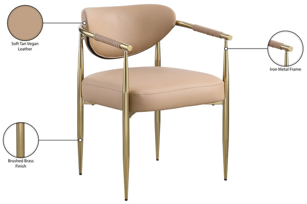Meridian Furniture Virella Contemporary Vegan Leather Dining Chair with Tapered Iron Frame for Modern Rooms Tan 817 817Tan-C