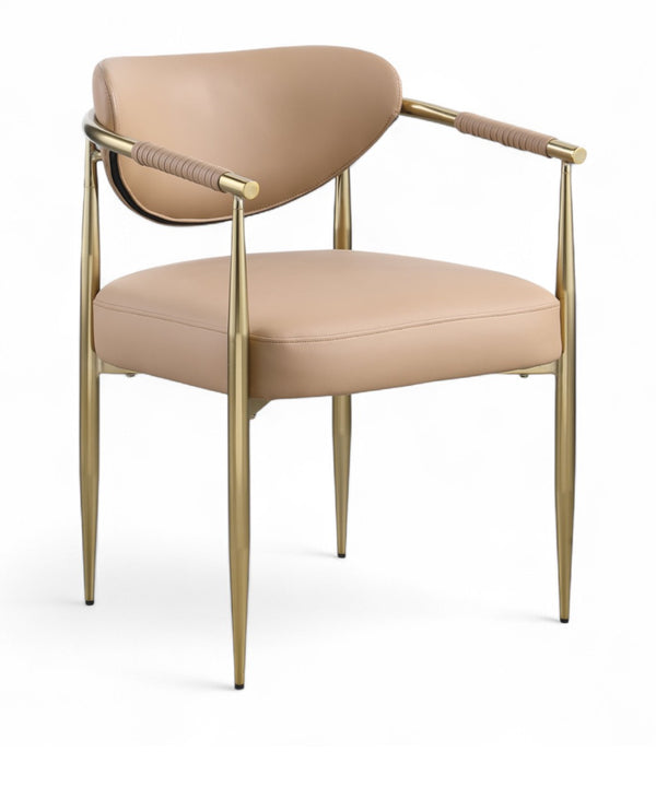 Meridian Furniture Virella Contemporary Vegan Leather Dining Chair with Tapered Iron Frame for Modern Rooms Tan 817 817Tan-C