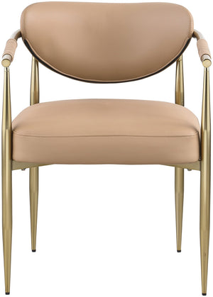Meridian Furniture Virella Contemporary Vegan Leather Dining Chair with Tapered Iron Frame for Modern Rooms Tan 817 817Tan-C