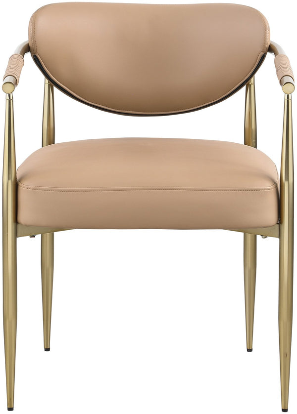 Meridian Furniture Virella Contemporary Vegan Leather Dining Chair with Tapered Iron Frame for Modern Rooms Tan 817 817Tan-C