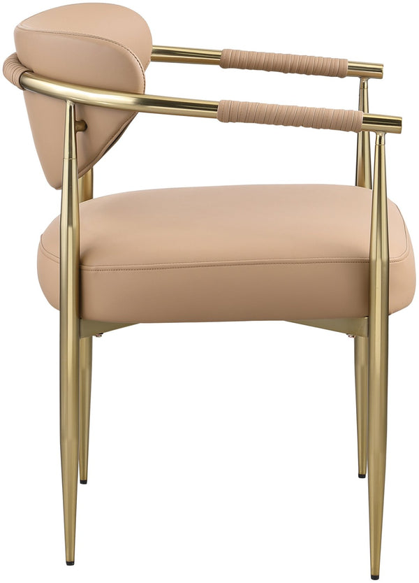 Meridian Furniture Virella Contemporary Vegan Leather Dining Chair with Tapered Iron Frame for Modern Rooms Tan 817 817Tan-C