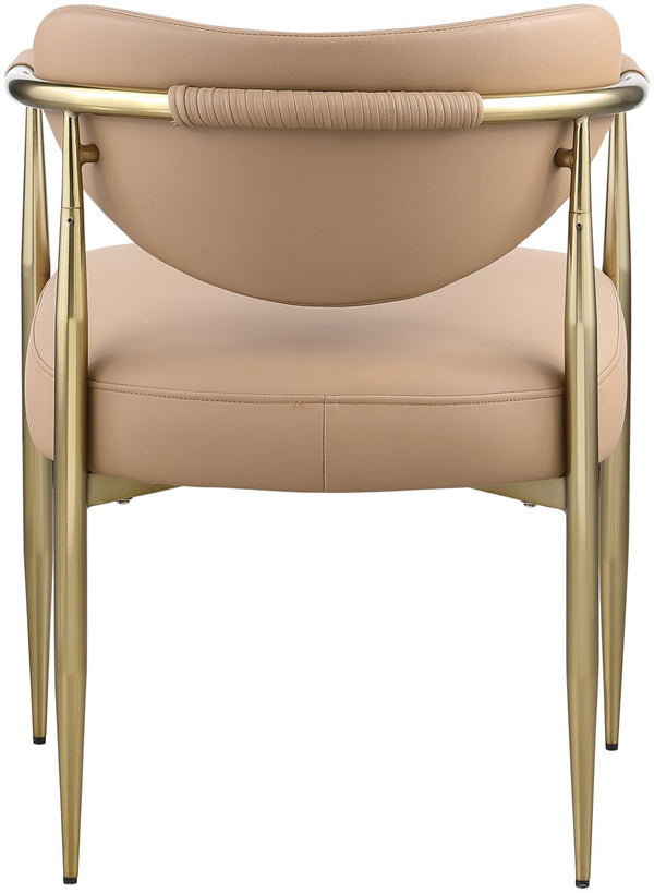 Meridian Furniture Virella Contemporary Vegan Leather Dining Chair with Tapered Iron Frame for Modern Rooms Tan 817 817Tan-C