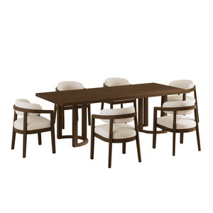 English Elm Christopher Knight Home® - 7Pcs Elegant Walnut Dining Set – 1 Table & 6 Upholstered Chairs For Comfort & Style In Any Space N771P254286T_N771P195513T