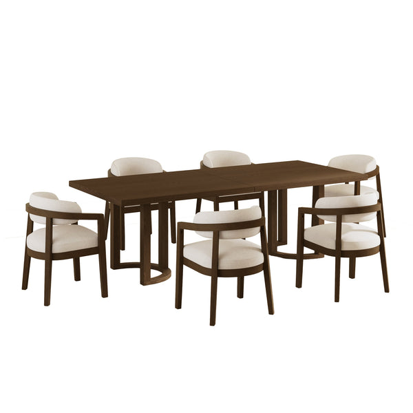 English Elm Christopher Knight Home® - 7Pcs Elegant Walnut Dining Set – 1 Table & 6 Upholstered Chairs For Comfort & Style In Any Space N771P254286T_N771P195513T