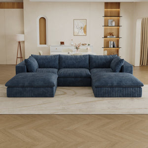 English Elm 118.2" Modular Cloud Sofa Corduroy Upholstered Deep Seat Lounge for Living Room Blue W2824S00155