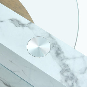 English Elm Contemporary White Marble & Wood Grain Double-Layer Coffee Table with Tempered Glass Top, Stylish Centerpiece W1512P386948