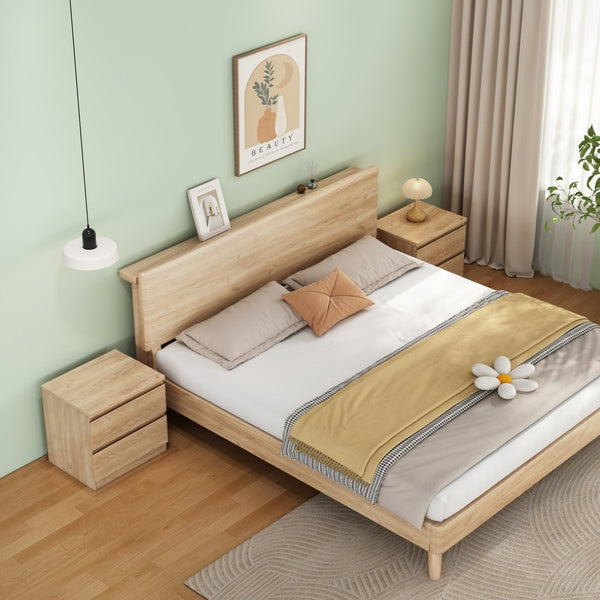 English Elm 19.7-inch Matte Finish Nightstand with Touch Release Drawers for Minimalist Bedrooms Natural W3151P407886