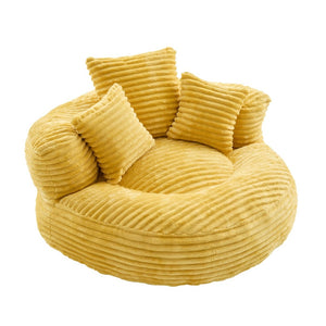 English Elm Bean Bag Sofa Oversized Corduroy Floor Lounge Chair with Armrests Pillows Foam Fill Mustard Yellow W395P426812