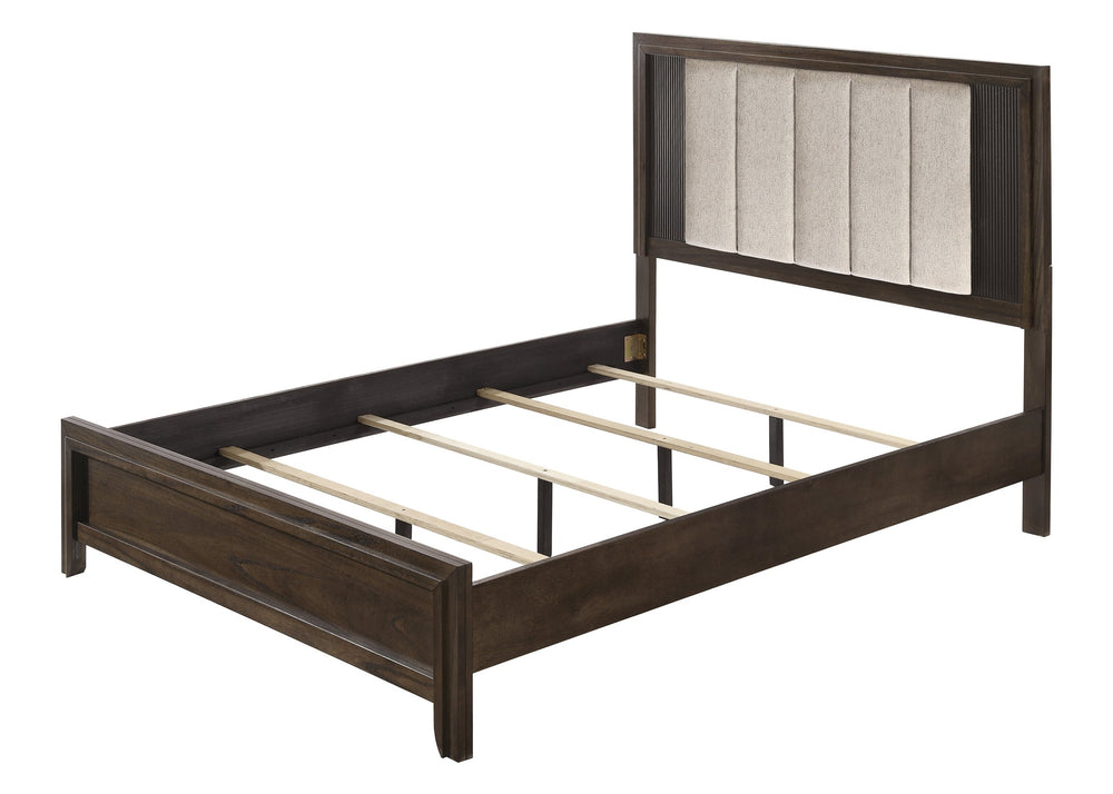 English Elm 1Pc Queen Size Bed With Plush Upholstered Headboard - Rustic Wood Finish & Sleek Linear Design B2741S00300